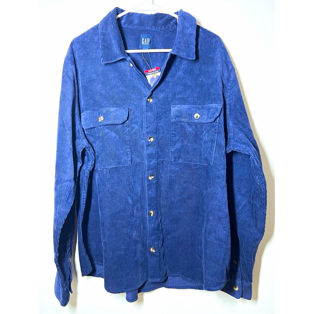 NWT GAP Men's Cotton Corduroy Navy Blue Long Sleeve Button-Up Shirt Size XL